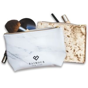 2 Cosmetic Bags for Makeup in Marble and Gold